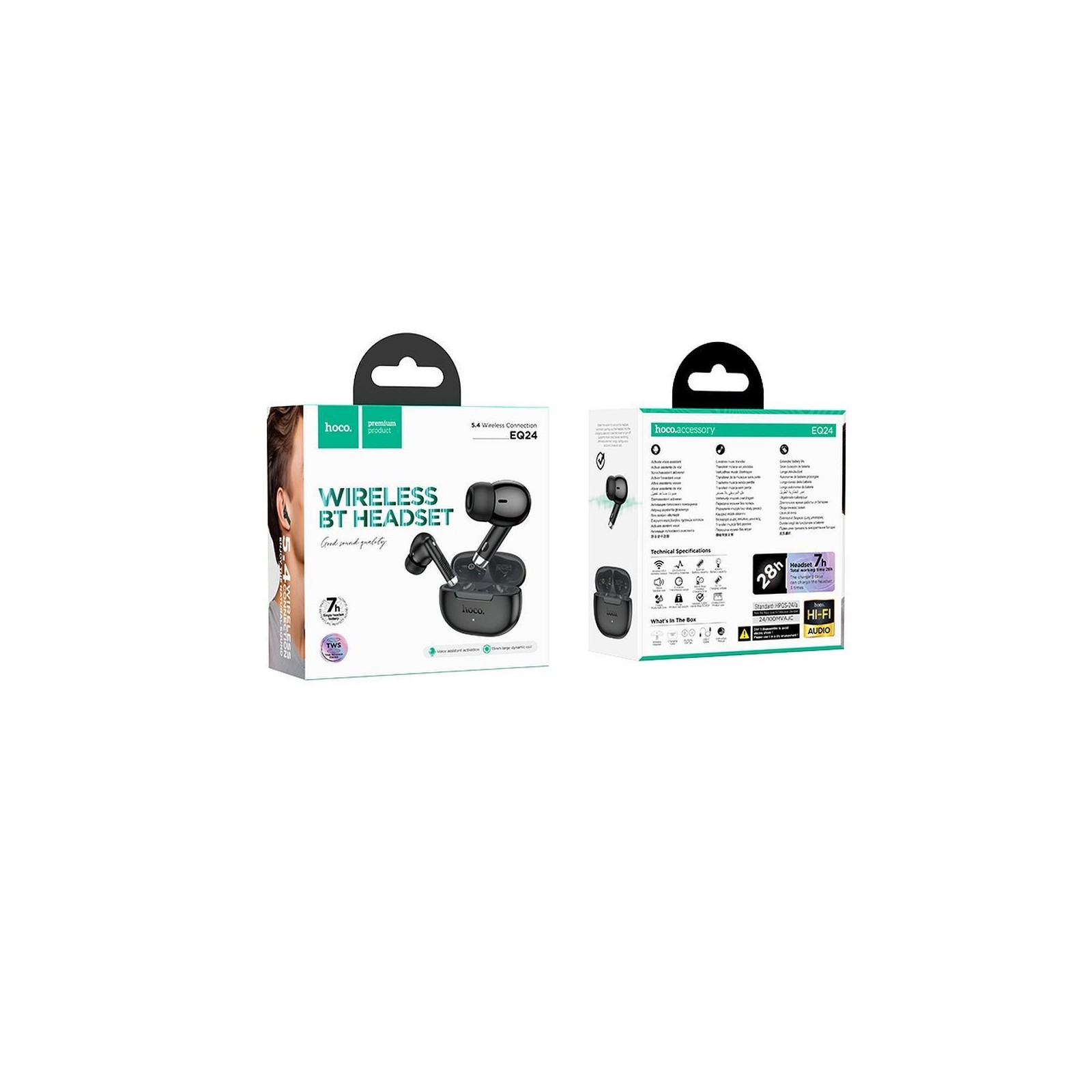 ÉCOUTEURS SANS FIL TWS HOCO EQ24 - BLUETOOTH 5.4 - BOÎTIER DE CHARGE - NOIR