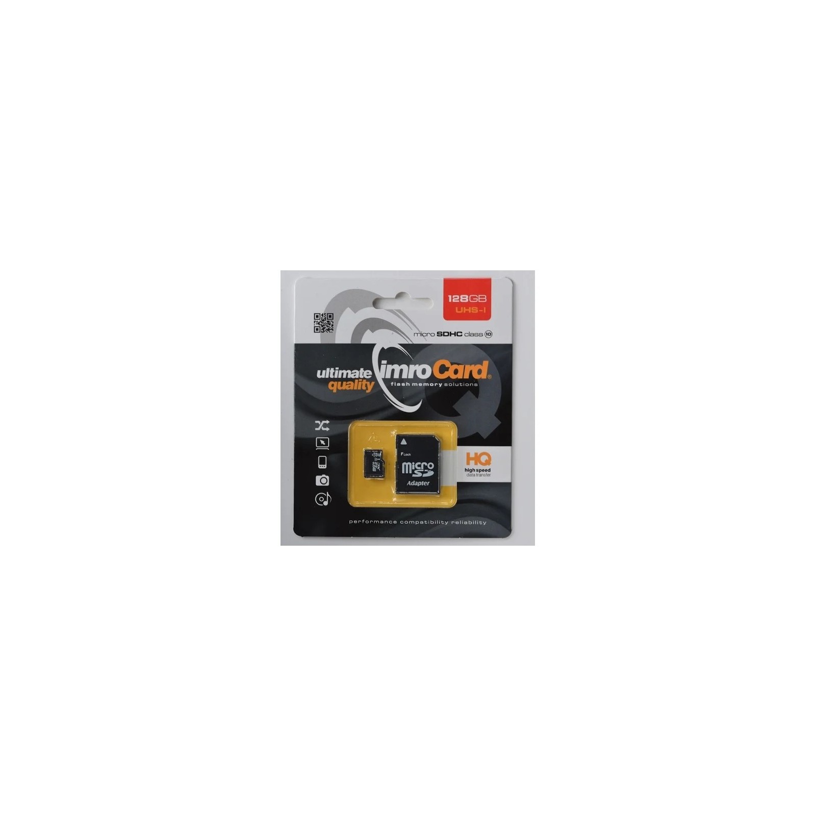 Carte mémoire microSD IMROCARD avec adaptateur SD - 128 Go Noir