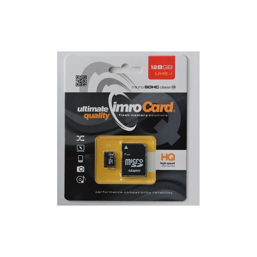 Carte mémoire microSD Imro Card + adaptateur SD - 128 Go Noir