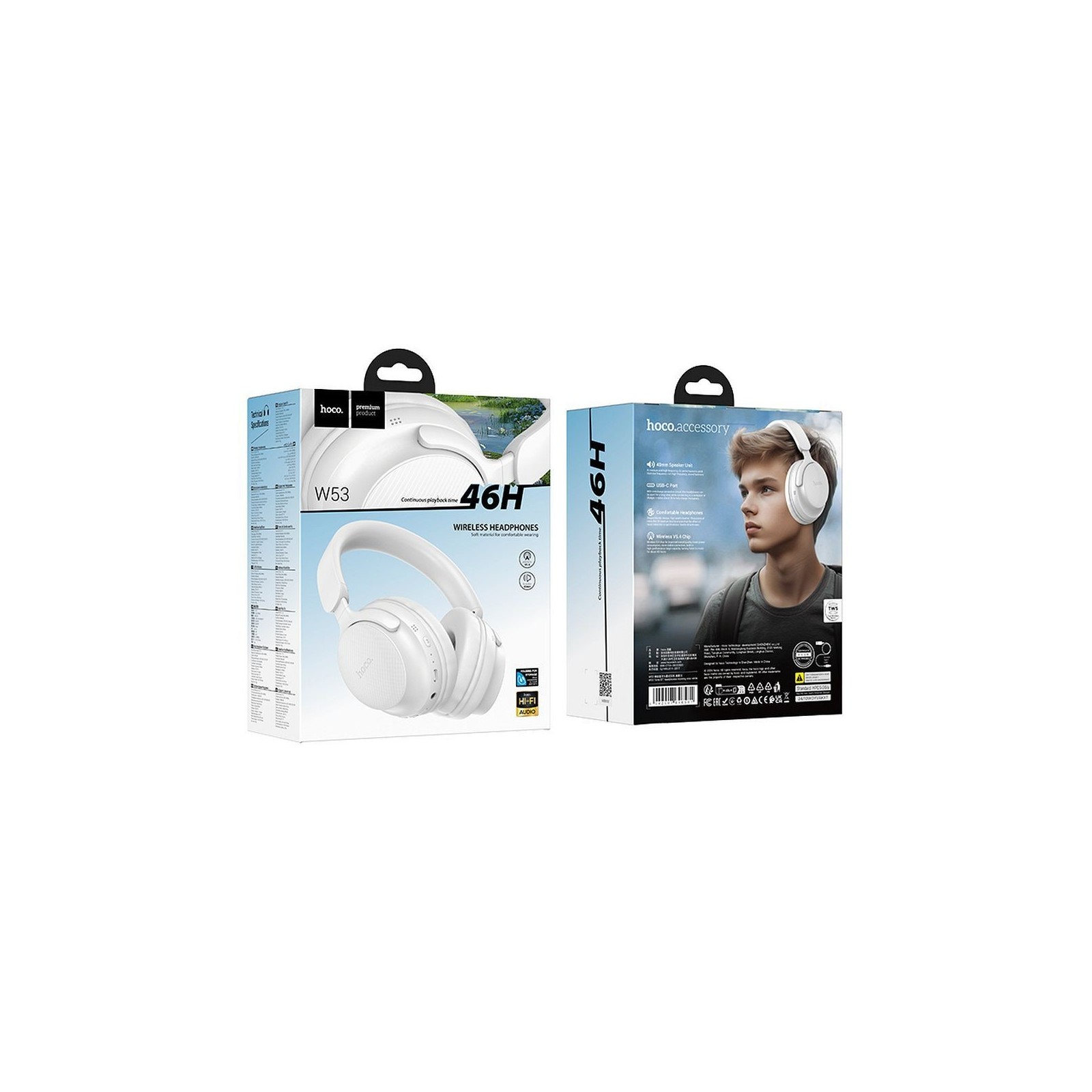 CASQUE SANS FIL BLUETOOTH - HOCO W53 - BLANC BRUME