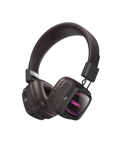 CASQUE SANS FIL BLUETOOTH HOCO W72 - OREILLETTES MIROIR INFINI LUMINEUX EFFET ABYSSAL - MARRON