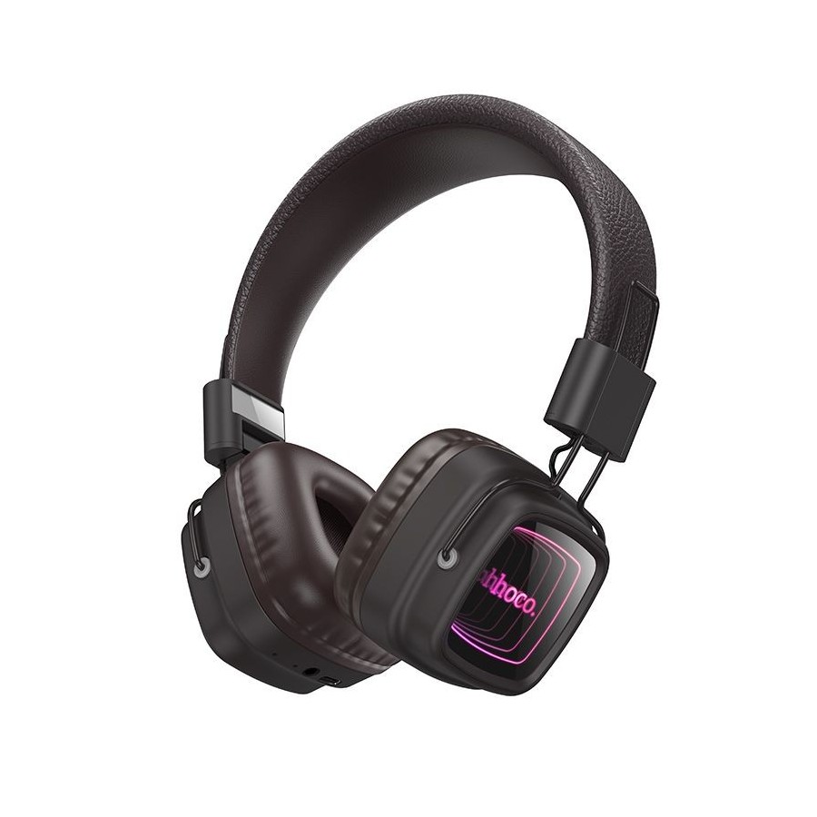 CASQUE SANS FIL BLUETOOTH HOCO W72 - OREILLETTES MIROIR INFINI LUMINEUX EFFET ABYSSAL - MARRON