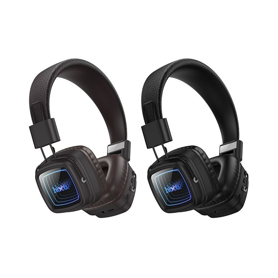 CASQUE SANS FIL BLUETOOTH HOCO W72 - OREILLETTES MIROIR INFINI LUMINEUX EFFET ABYSSAL - MARRON
