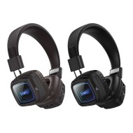 CASQUE SANS FIL BLUETOOTH HOCO W72 - OREILLETTES MIROIR INFINI LUMINEUX EFFET ABYSSAL - MARRON