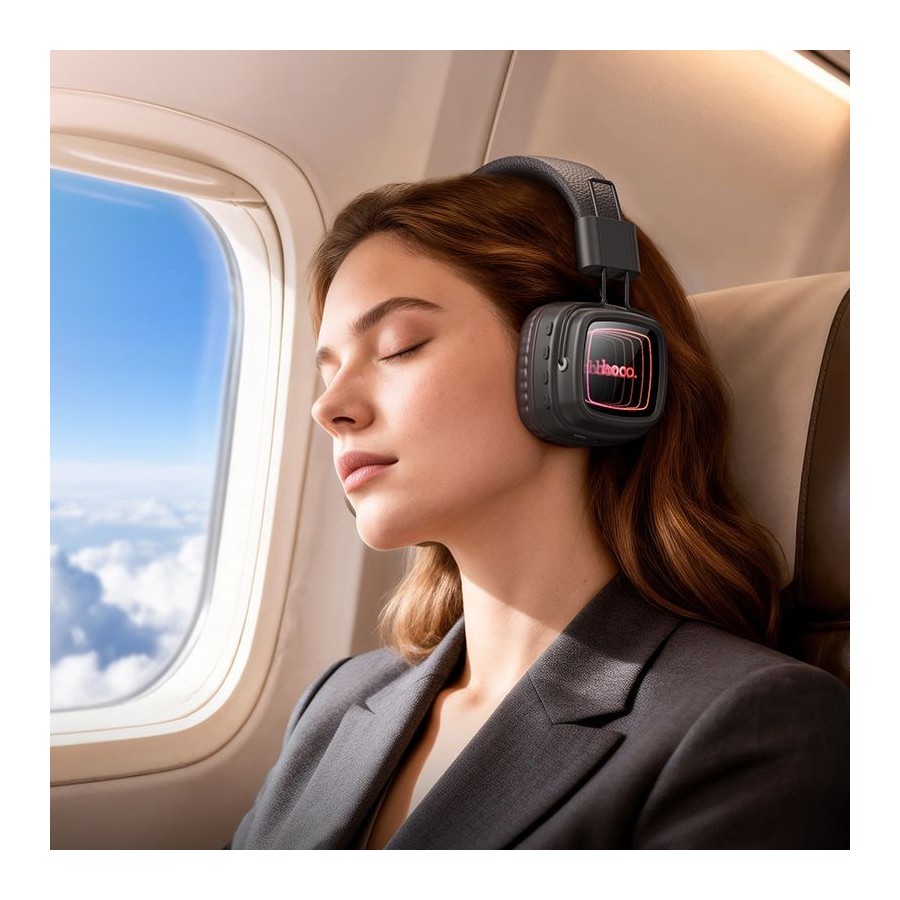 CASQUE SANS FIL BLUETOOTH HOCO W72 - OREILLETTES MIROIR INFINI LUMINEUX EFFET ABYSSAL - NOIR