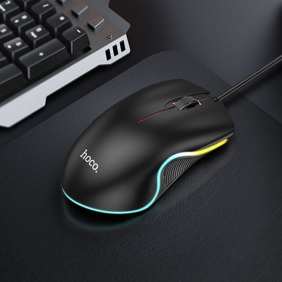 SOURIS GAMER FILAIRE HOCO GM19 ENJOY - RÉTROÉCLAIRÉE - NOIRE -