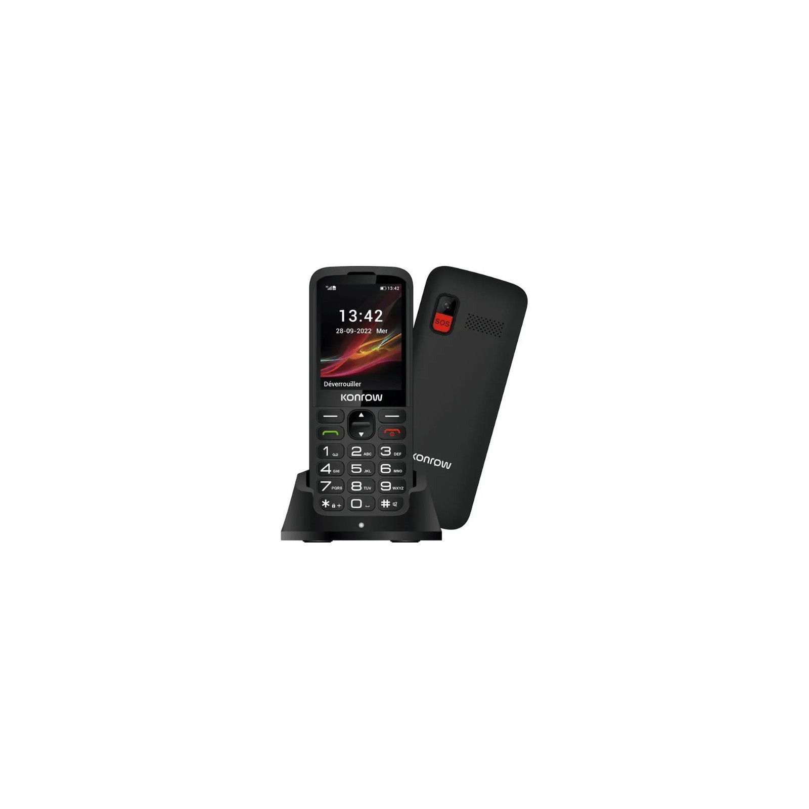 TÉLÉPHONE MOBILE SENIOR - KONROW SENIOR 280 2G - DOUBLE SIM ÉCRAN 2,8" NOIR