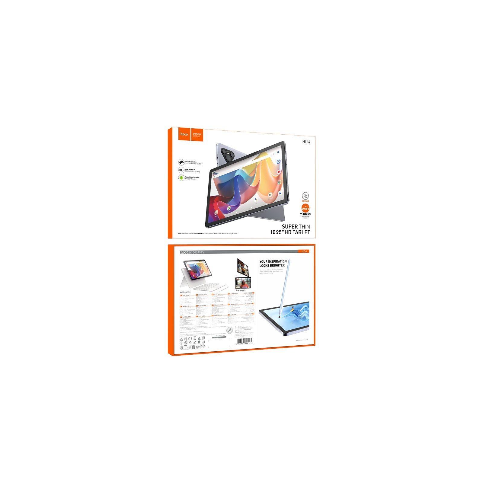 TABLETTE TACTILE HOCO HI14 - ÉCRAN 10.95" HD - 3 GO / 64 GO - 4G / SIM - WI-FI - ANDROID - GRIS