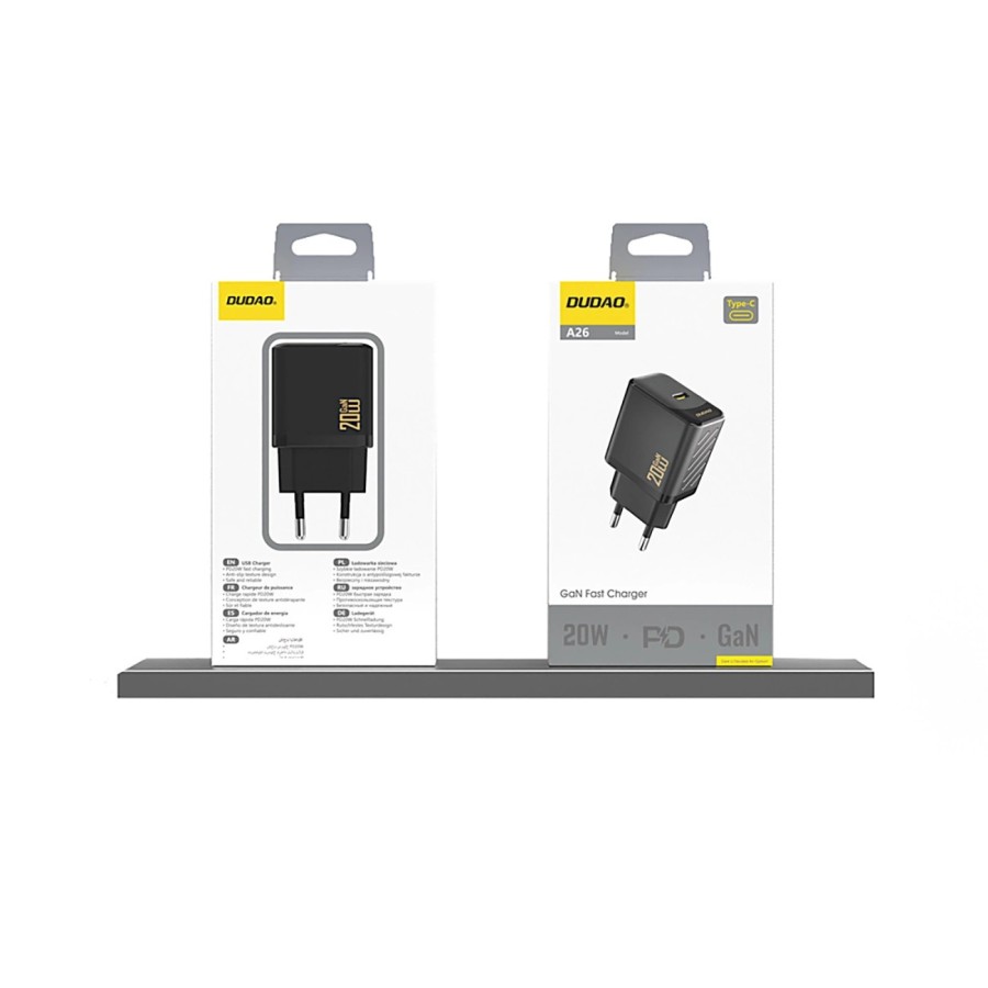 Chargeur secteur rapide GaN USB-C Dudao A26 20W PD Noir