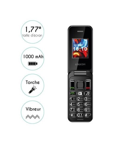 TÉLÉPHONE MOBILE À CLAPET LOGICOM FLEEP 450 4G ÉCRAN 1,77" SIM STANDARD NOIR