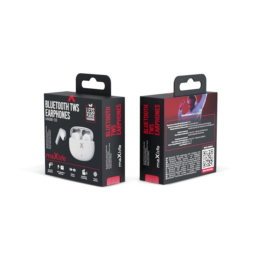 ÉCOUTEURS BLUETOOTH TWS MAXLIFE MXBE-03 AVEC BOÎTIER DE CHARGE - BLANC