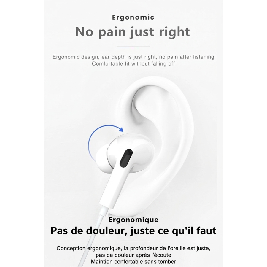 ÉCOUTEURS FILAIRES + TÉLÉCOMMANDE + MICRO - JELLICO EP3A - LIGHTNING - 1.2M BLANC