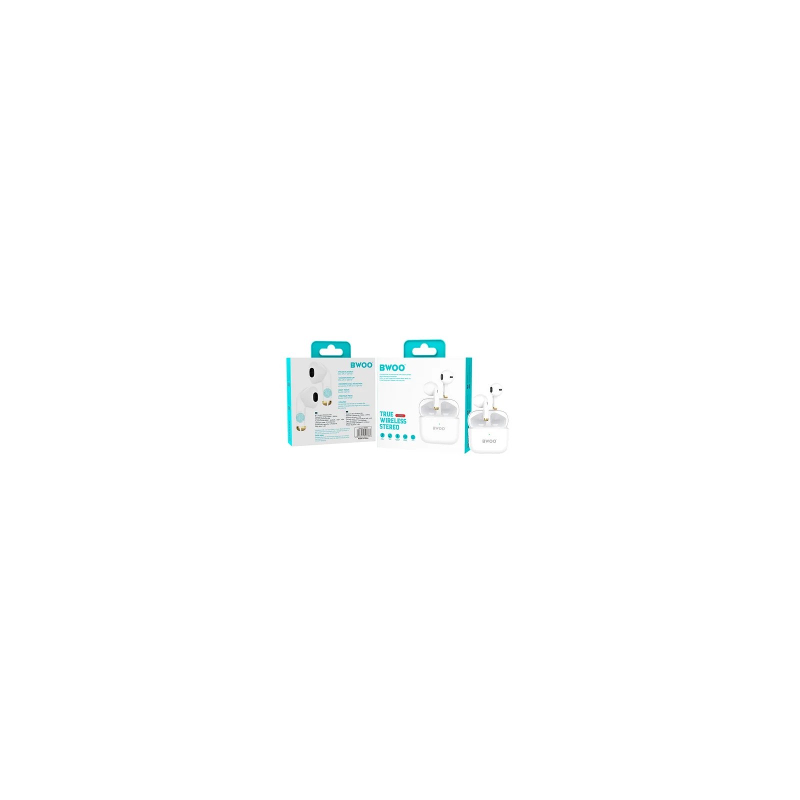ÉCOUTEURS BLUETOOTH TWS BWOO BW66 AVEC BOÎTIER DE CHARGE - BLANC