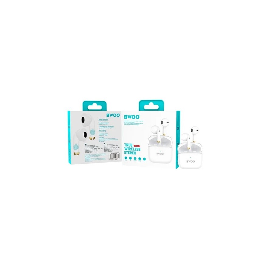 ÉCOUTEURS BLUETOOTH TWS BWOO BW66 AVEC BOÎTIER DE CHARGE - BLANC