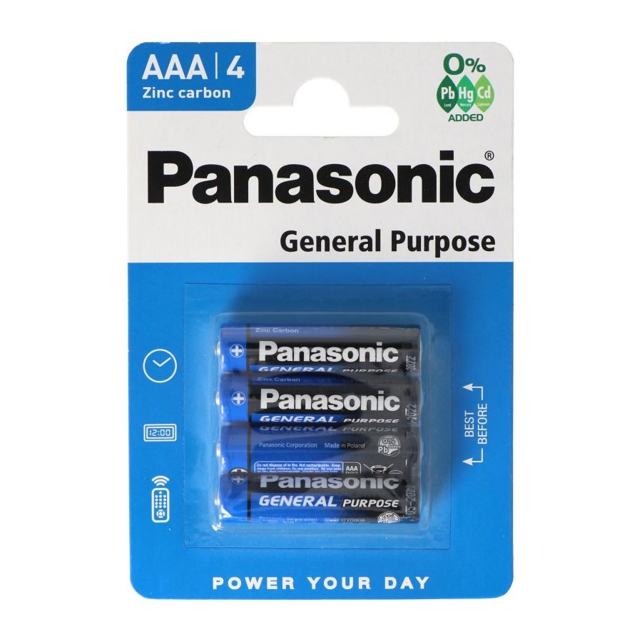 BLISTER DE 4 PILES PANASONIC GENERAL PURPOSE AAA R03 (R03BE 4BP)
