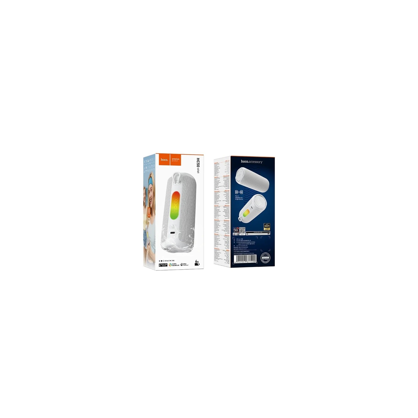 ENCEINTE PORTABLE BLUETOOTH HOCO HC50 - 8W - TWS - RGB - ÉTANCHE - BLANCHE