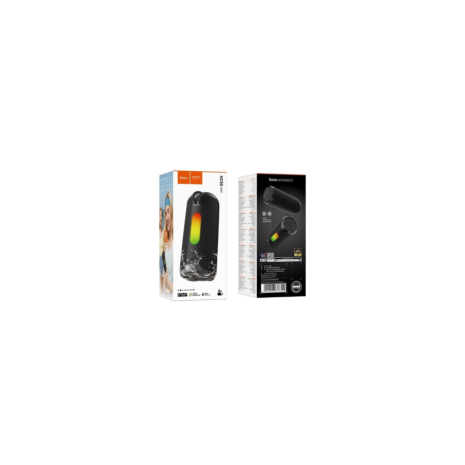 ENCEINTE PORTABLE BLUETOOTH HOCO HC50 - 8W - TWS - RGB - ÉTANCHE - NOIRE