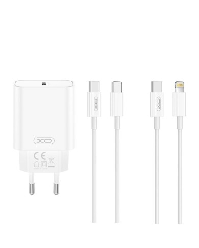 Chargeur secteur rapide USB-C XO-CE32 20W PD + Câble USB-C vers USB-C Blanc – Pack