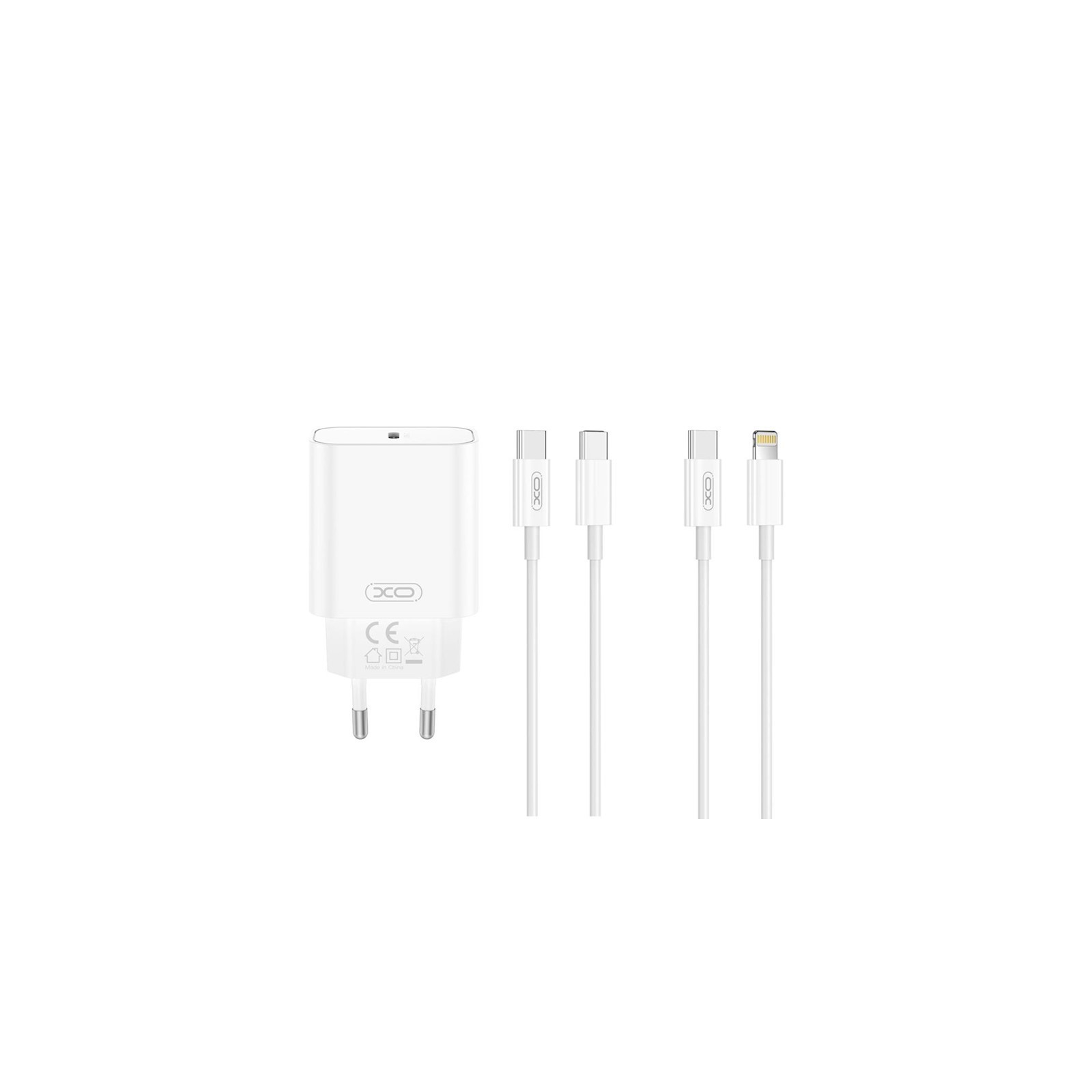 Chargeur secteur rapide USB-C XO-CE32 20W PD + Câble USB-C vers USB-C Blanc – Pack