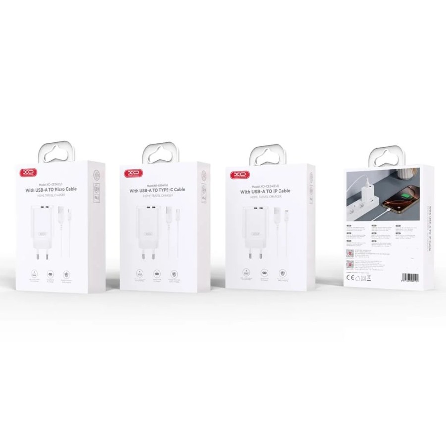 CHARGEUR SECTEUR XO CE34 - 2 X USB - 2.4A - BLANC + CÂBLE LIGHTNING