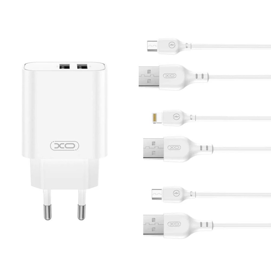 CHARGEUR SECTEUR XO CE34 - 2 X USB - 2.4A - BLANC + CÂBLE LIGHTNING