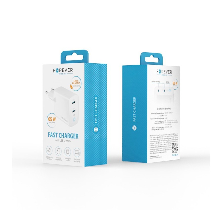 CHARGEUR SECTEUR GAN PD QC FOREVER TC-06-65CC - 65W - 2 X USB-C - BLANC