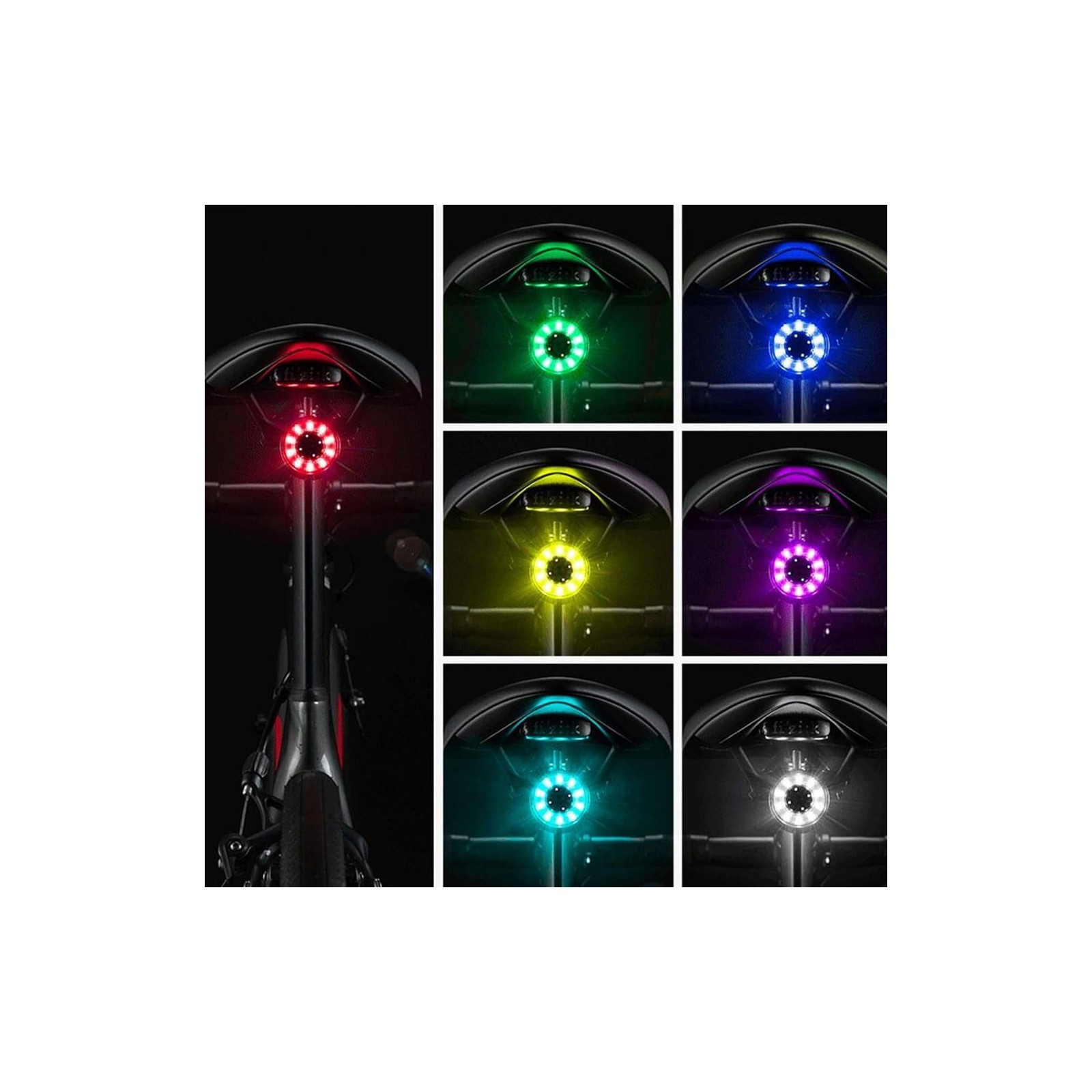 FEU ARRIÈRE DE VÉLO USB-C ROCKBROS Q1 LED 7 COULEURS NOIR