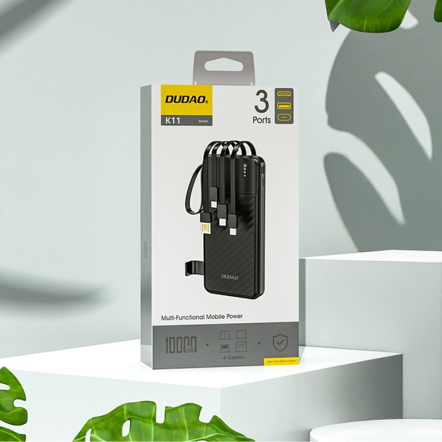 BATTERIE EXTERNE POWERBANK DUDAO K11 10000MAH CABLES INTEGRES NOIR