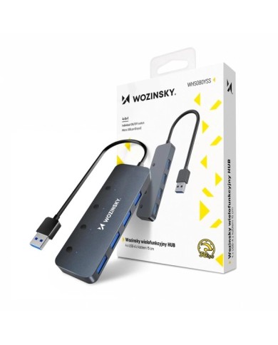 HUB USB-A WOZINSKY WHS080YSS 4 PORTS USB 3.0 AVEC INTERRUPTEURS - GRIS