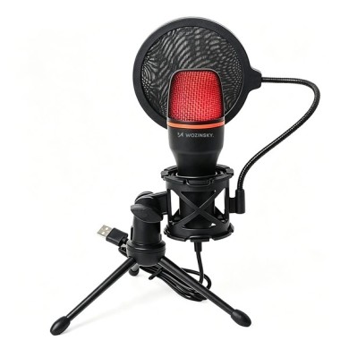 MICROPHONE STUDIO GAMING USB AVEC TRÉPIED ET RÉTROÉCLAIRAGE RGB WOZINSKY WM-W111 - NOIR
