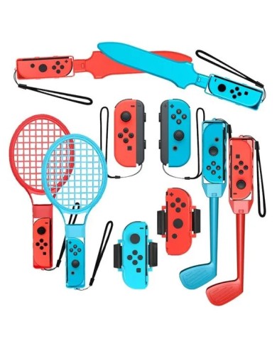 PACK D'ACCESSOIRES FAMILIAL 10-EN-1 NINTENDO SWITCH SPORTS - ROUGE ET BLEU
