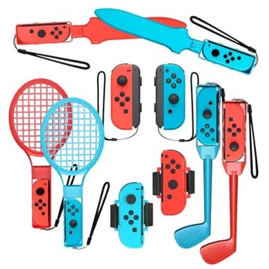 PACK D'ACCESSOIRES FAMILIAL 10-EN-1 NINTENDO SWITCH SPORTS - ROUGE ET BLEU