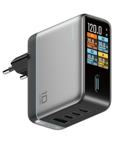 CHARGEUR SECTEUR AVEC AFFICHAGE 120W CUKTECH AD1204U (2x USB-C / 1x USB-A) + CÂBLE - ARGENTÉ