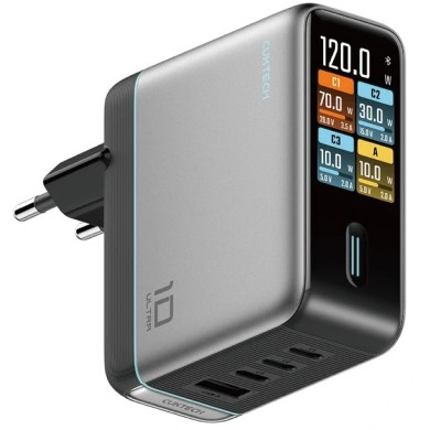 CHARGEUR SECTEUR AVEC AFFICHAGE 120W CUKTECH AD1204U (2x USB-C / 1x USB-A) + CÂBLE - ARGENTÉ