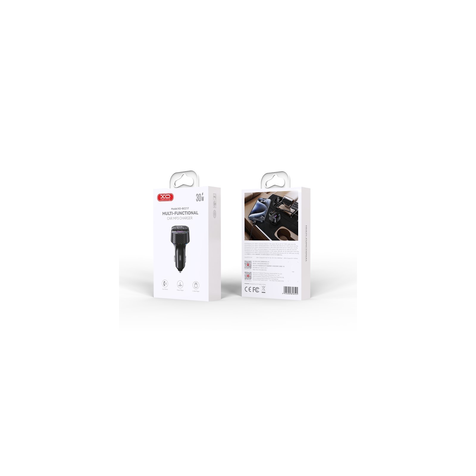 TRANSMETTEUR FM BLUETOOTH & CHARGEUR ALLUME-CIGARE XO-BCC17 (30W) - NOIR