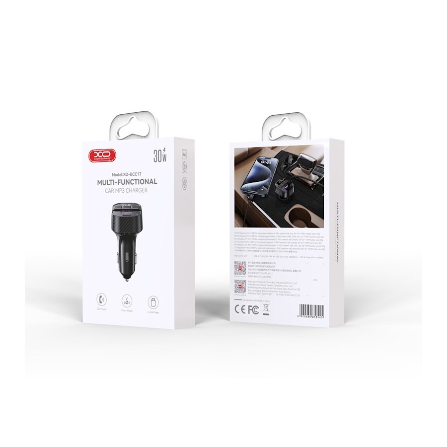 TRANSMETTEUR FM BLUETOOTH & CHARGEUR ALLUME-CIGARE XO-BCC17 (30W) - NOIR