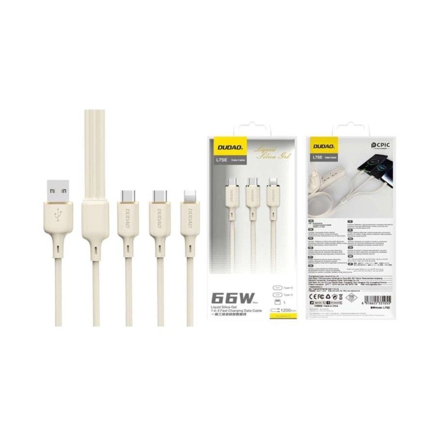 CÂBLE DE CHARGE 3-EN-1 - DUDAO L7SE - 66W 1.2M BEIGE