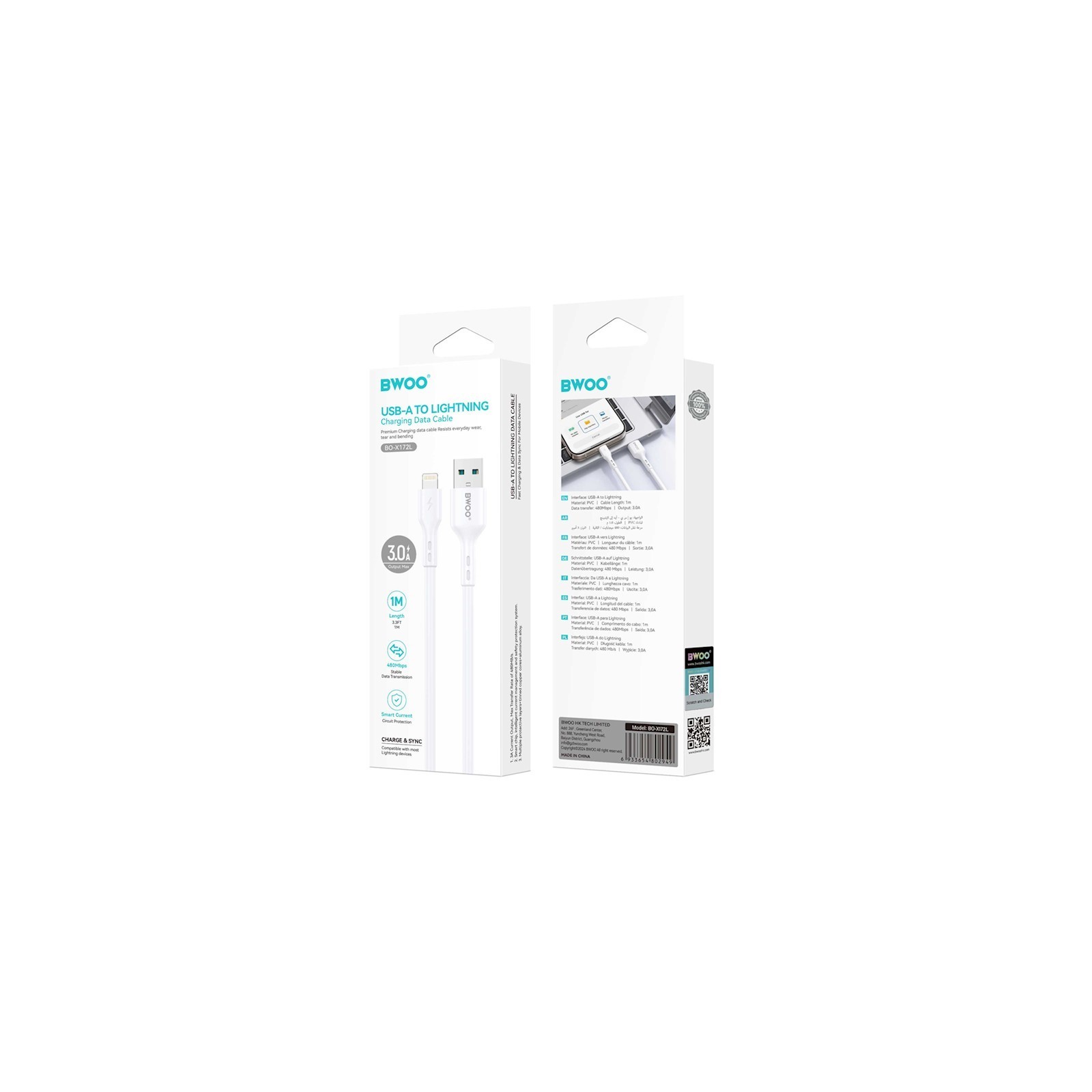 CÂBLE DE CHARGE & DATA USB VERS LIGHTNING BWOO MINIMALIST SILICONE X280L (1M, 3A) - VERT