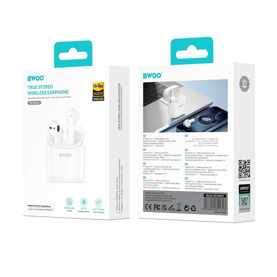 ÉCOUTEURS BLUETOOTH TWS BWOO BW94 - BLANC