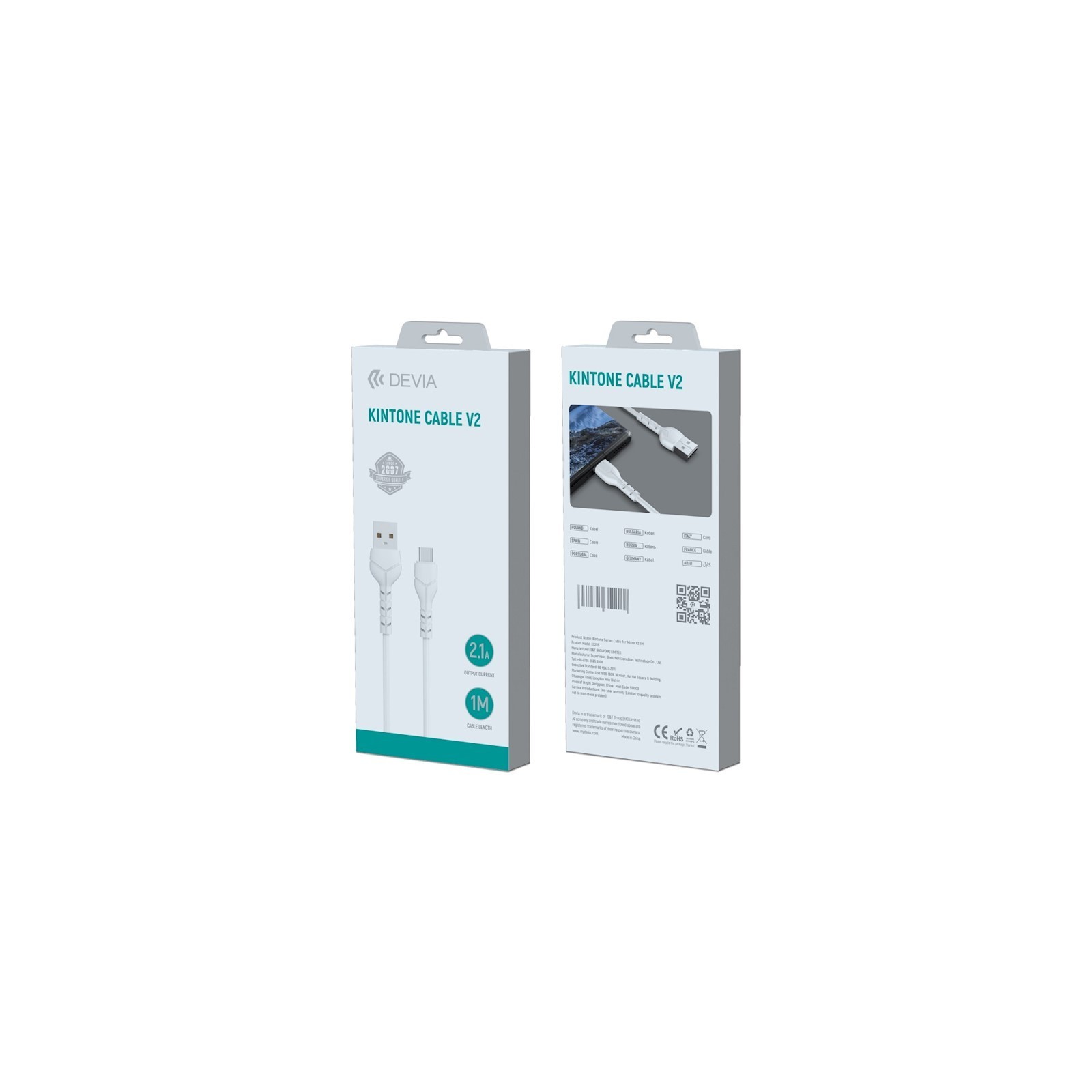 CÂBLE DE CHARGE & DATA USB VERS MICRO-USB DEVIA KINTONE EC144 (1M, 2.1A) - BLANC