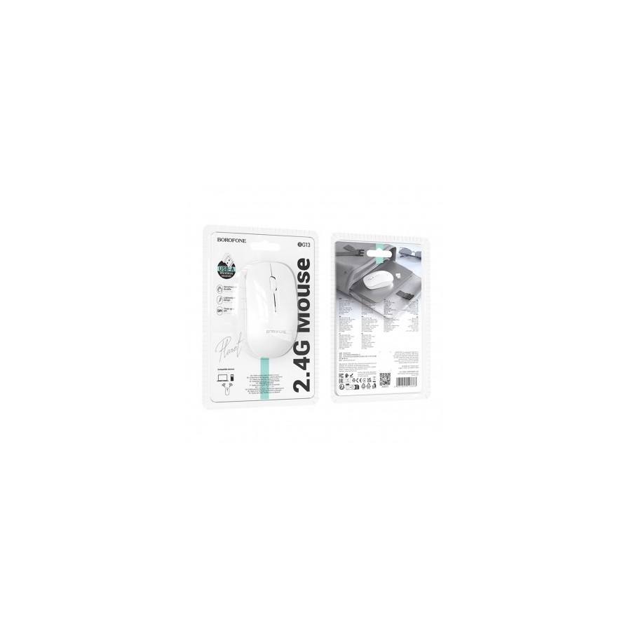 SOURIS SANS FIL BOROFONE BG14 PLANET (BT / 2.4G, 1000 DPI) - BLANC