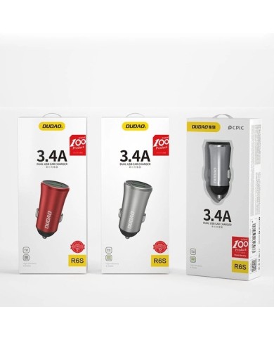CHARGEUR ALLUME-CIGARE VOITURE - DUDAO R6S ARGENT (2xUSB-A)