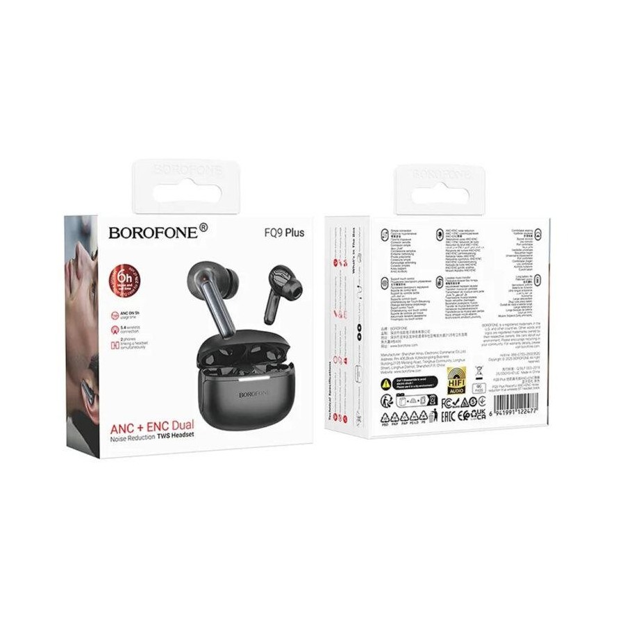 ÉCOUTEURS BLUETOOTH TWS ANC BOROFONE FQ9 PLUS PEACEFUL - NOIR