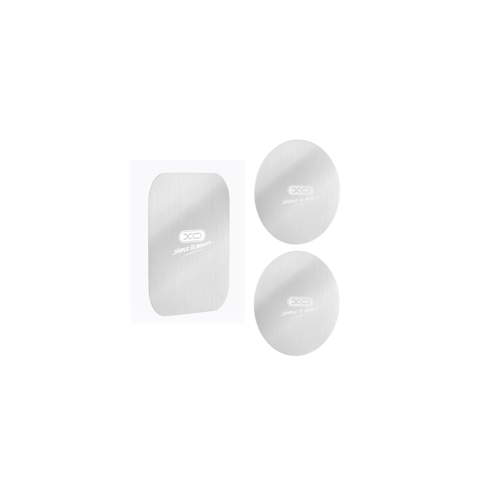 LOT DE 3 PLAQUES MÉTALLIQUES MAGNÉTIQUES POUR SUPPORT – XO Y2 – ARGENTÉ