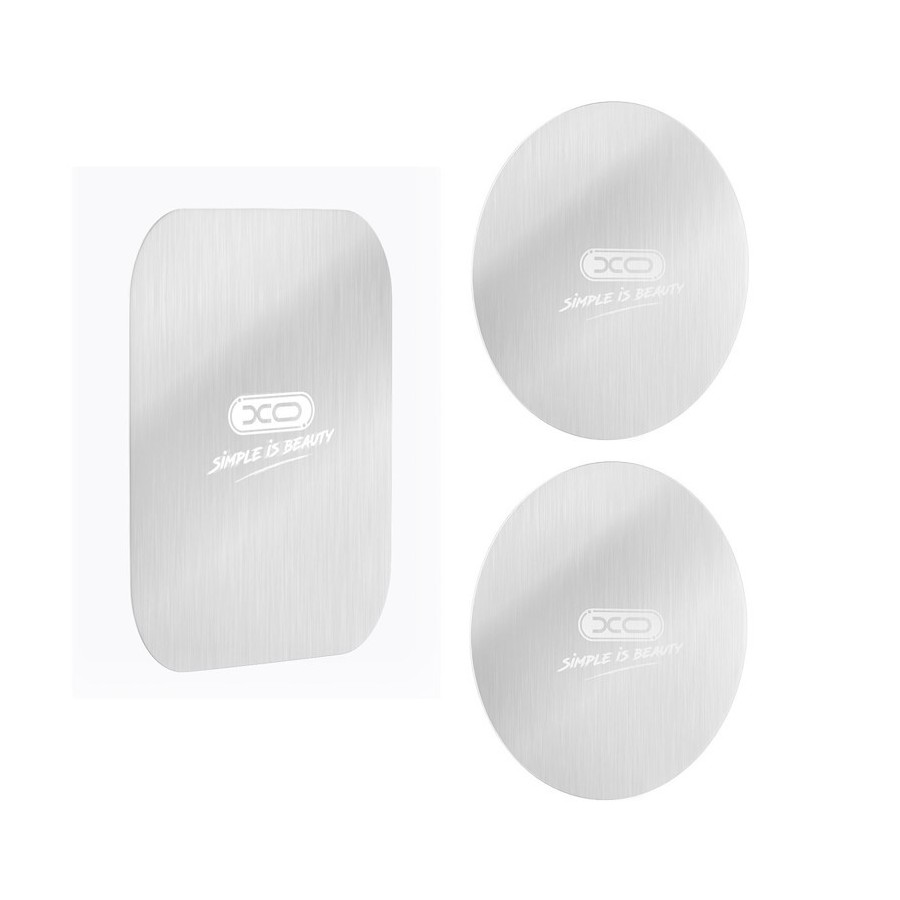 LOT DE 3 PLAQUES MÉTALLIQUES MAGNÉTIQUES POUR SUPPORT – XO Y2 – ARGENTÉ