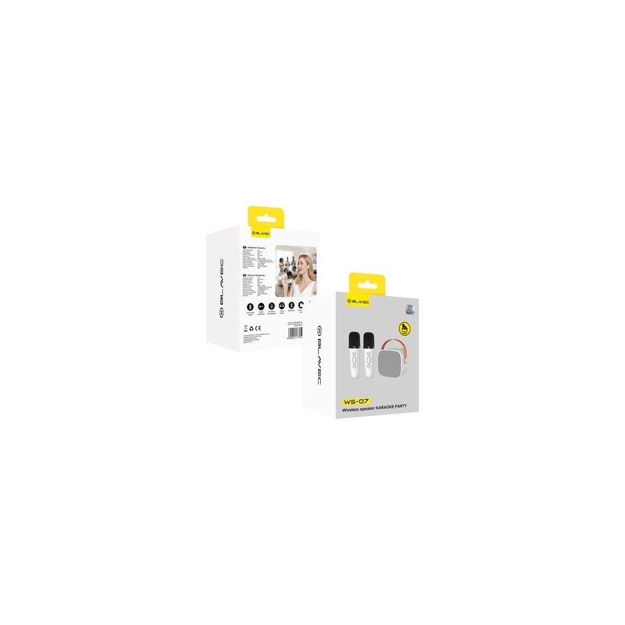 ENCEINTE BLUETOOTH PORTABLE KARAOKÉ 5W AVEC 2 MICROPHONES – BLAVEC WS-07 – BLANC