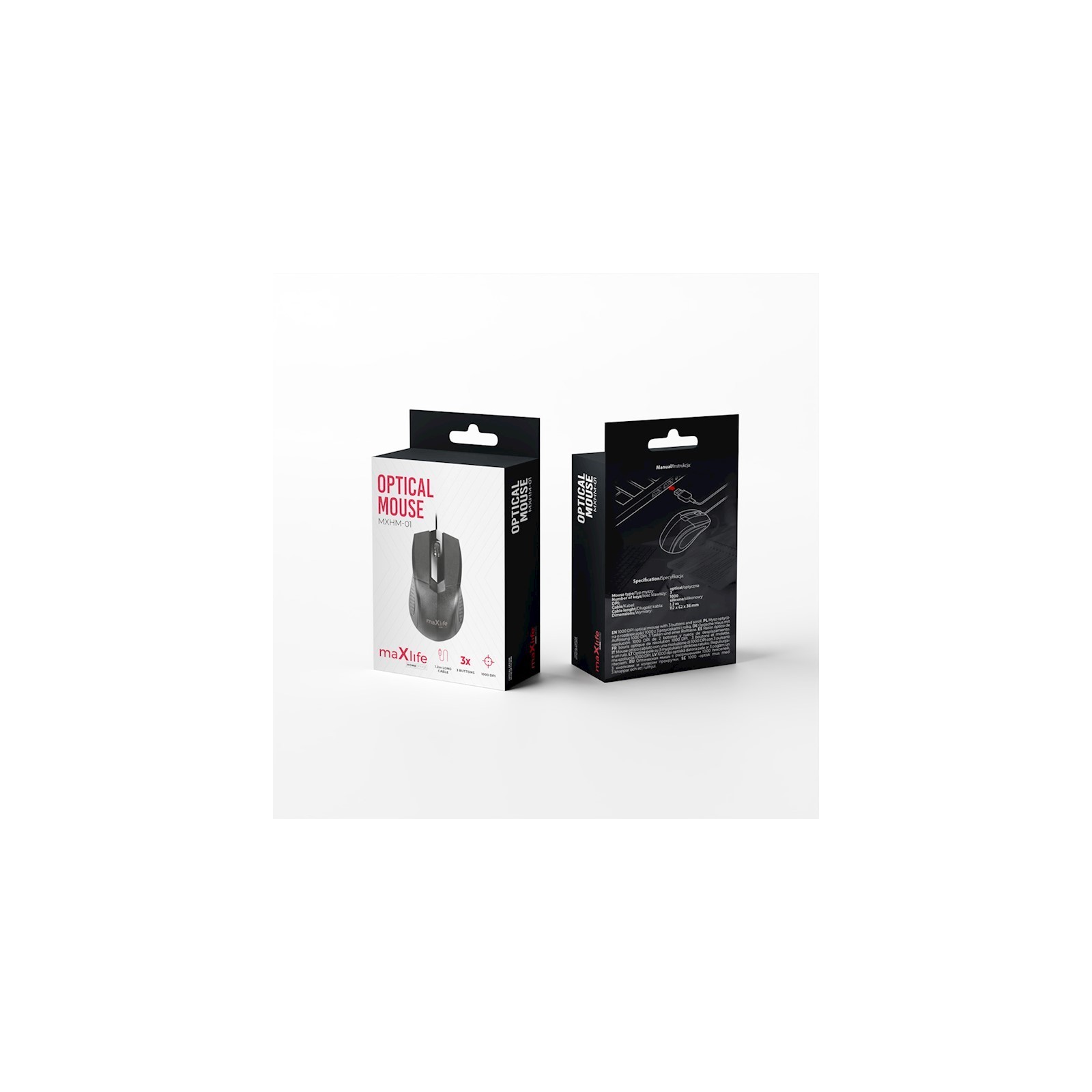 SOURIS OPTIQUE FILAIRE BUREAU 1000 DPI – MAXLIFE MXHM-01 – NOIR
