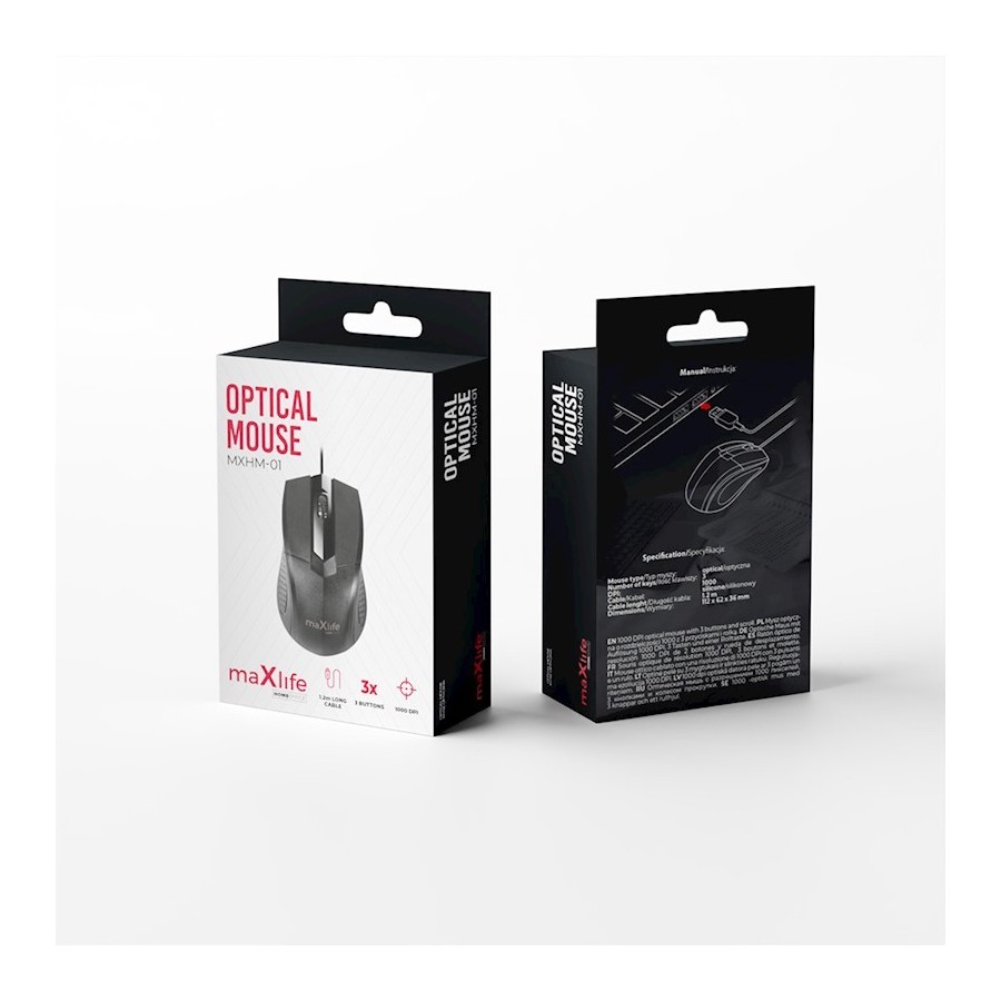 SOURIS OPTIQUE FILAIRE BUREAU 1000 DPI – MAXLIFE MXHM-01 – NOIR