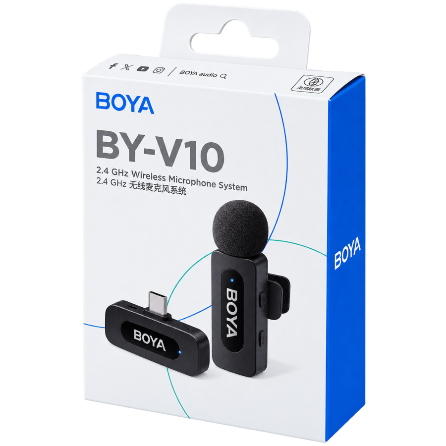 MICROPHONE SANS FIL BOYA BY-V10 V2.0 - 1 EMETTEUR + 1 RECEPTEUR USB-C