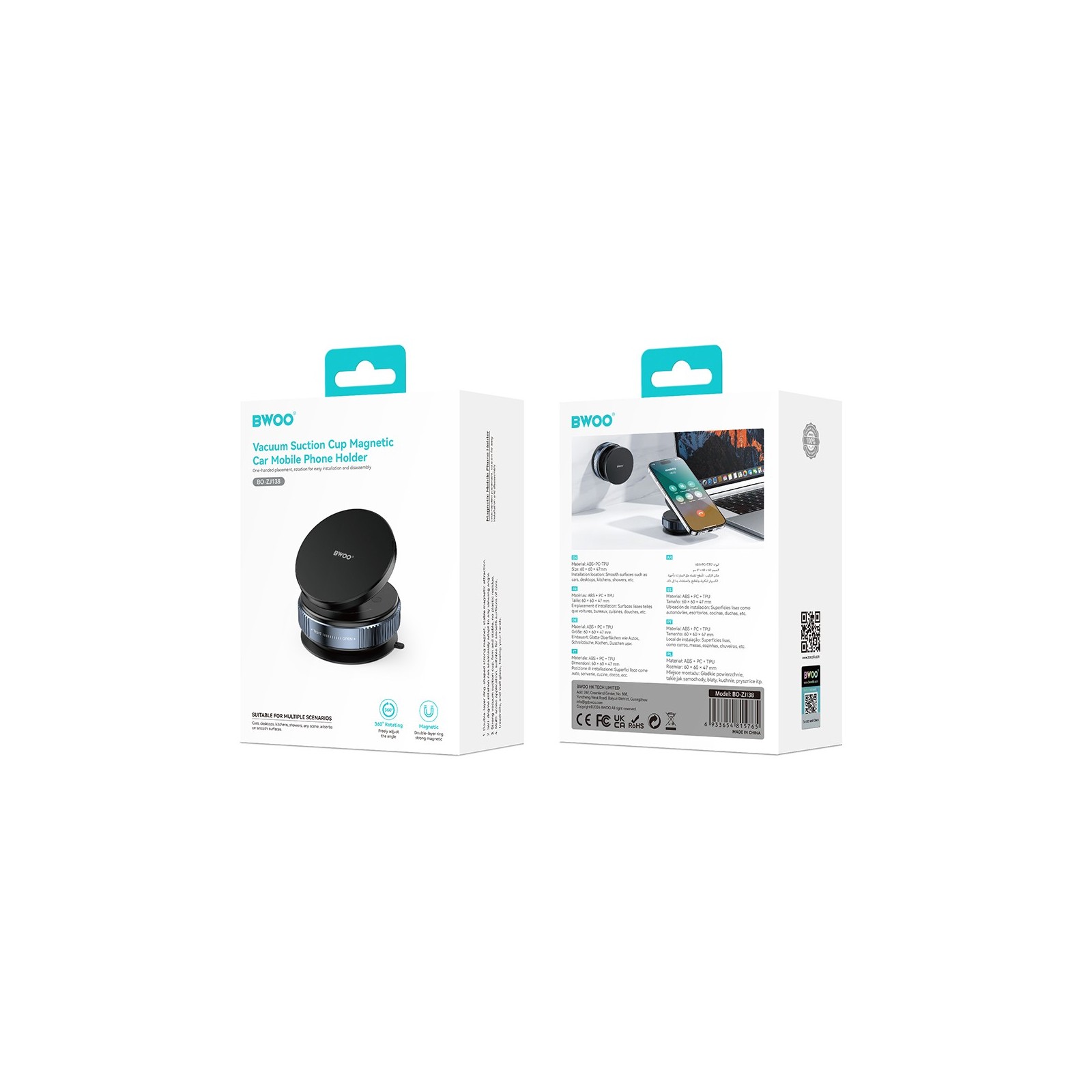 SUPPORT VENTOUSE VOITURE MAGNÉTIQUE - BWOO ZJ138 - NOIR
